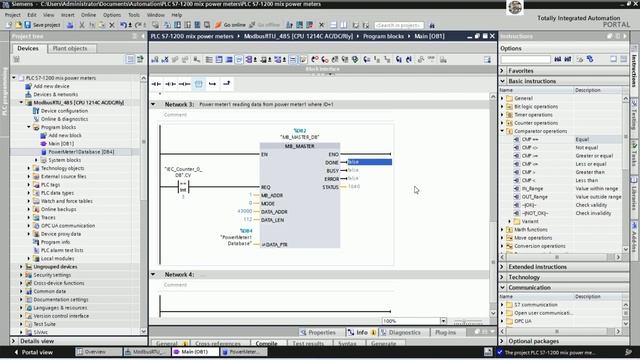 PLC S7-1200 Modbus RTU read data from 4 energy meter part-1 смотреть онлайн