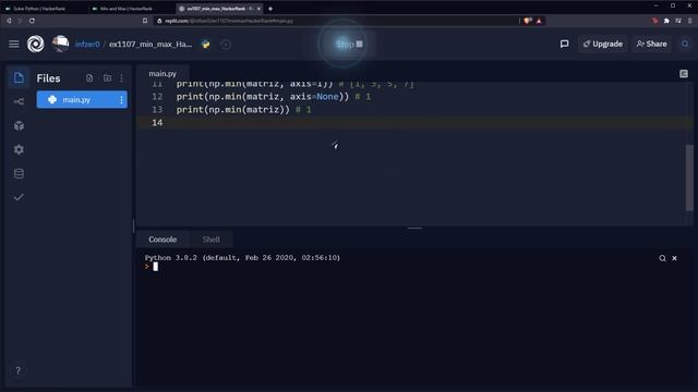 Python Ejercicio: 1107 HackerRank Funciones min() y max() Obtener el Mínimo y Máximo de una Matriz смотреть онлайн