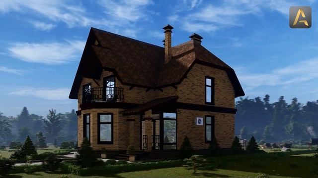 Безупречный дом для небольшой семьи. Проект дома с мансардой, эркером, крытой террасой и балконом смотреть онлайн