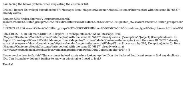 Magento: Item (MagentoCustomerModelCustomerInterceptor) with the same ID "6827" already exists смотреть онлайн