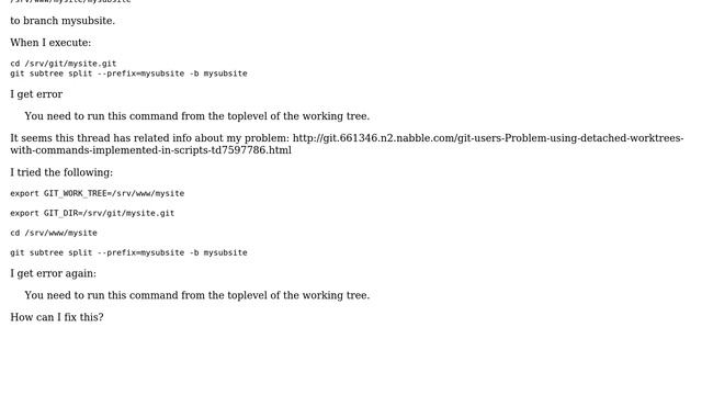 git subtree split error: You need to run this command from the toplevel of the working tree смотреть онлайн