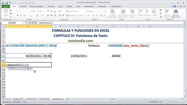 4.9 función diasem: Fórmulas y Funciones en Excel смотреть онлайн