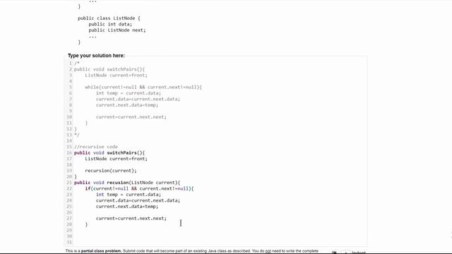 Java Practice-It || 16.8 switchPairs (pt.2) || implementing, ListNodes, LinkedLists, recursion смотреть онлайн