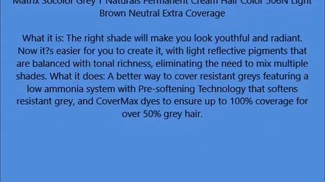 Matrix Socolor Grey'T Naturals Permanent Cream Hair Color 506N Light Brown Neutral Extra Coverage смотреть онлайн