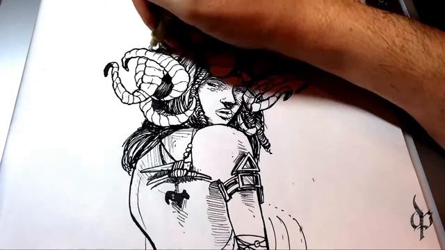 Horned Girl Time Lapse Ink Drawing смотреть онлайн