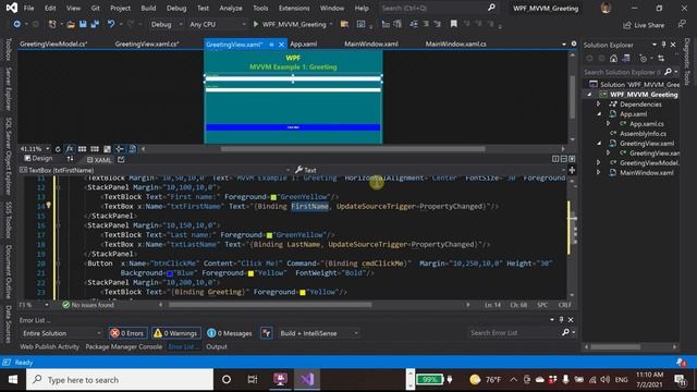 WPF .NET5 - MVVM Pattern - part 1: Greeting Example смотреть онлайн