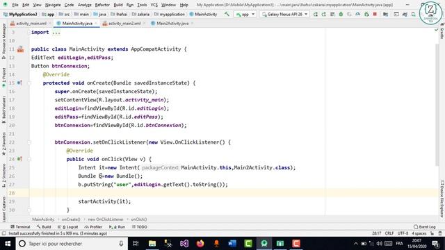 16 - Passer des données entre deux activity (android studio)- شرح смотреть онлайн