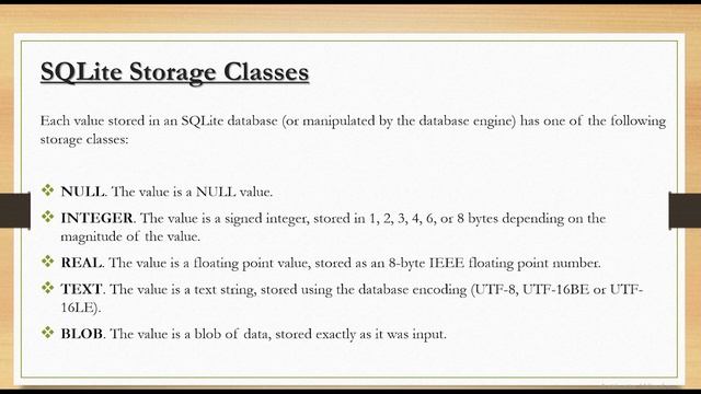 DATA TYPES IN SQLite (storage class) смотреть онлайн
