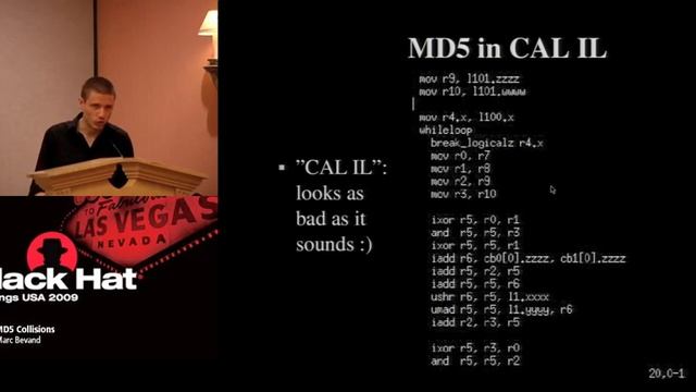 MD5 Collisions Marc Bevand Black Hat - USA - 2009 смотреть онлайн