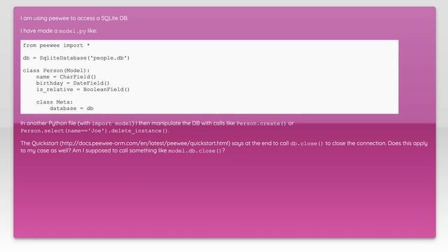 Do peewee models automatically close the connection? смотреть онлайн