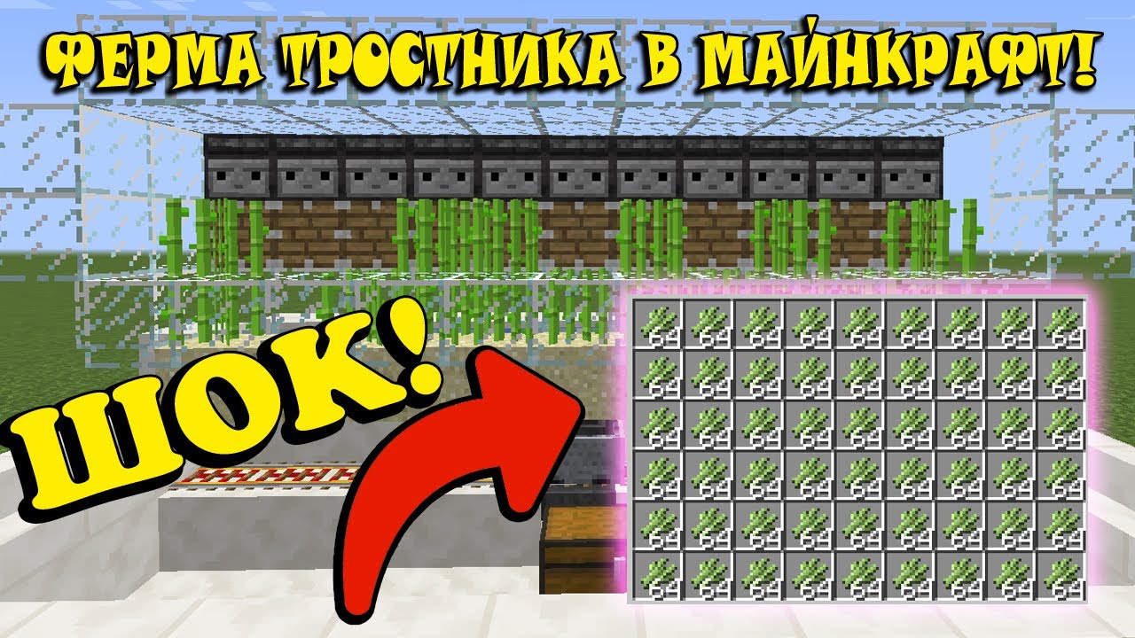 КАК СДЕЛАТЬ ФЕРМУ ТРОСТНИКА В МАЙНКРАФТ! АВТОМАТИЧЕСКАЯ ФЕРМА! МЕХАНИЗМЫ! смотреть онлайн