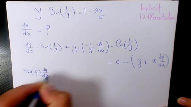 What is the Derivative y.sin(1/y)=1-xy, Implicit Differentiation, Calculus смотреть онлайн