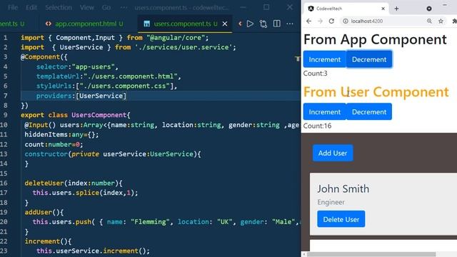 Part 11 : How Service Works when injected at Component Module App Level - Angular Tutorial смотреть онлайн