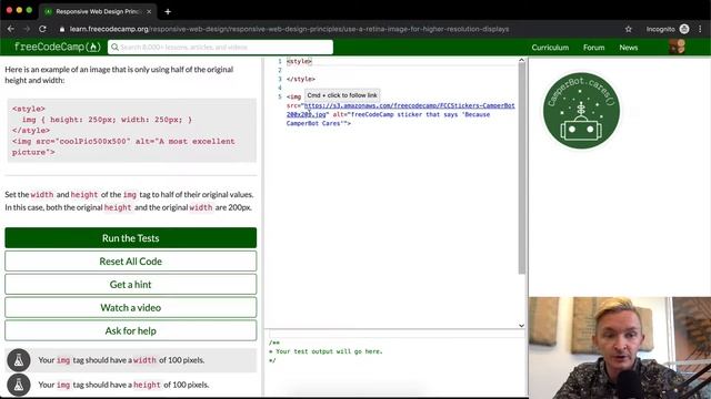 Use a Retina Image for Higher Resolution Displays - Free Code Camp смотреть онлайн
