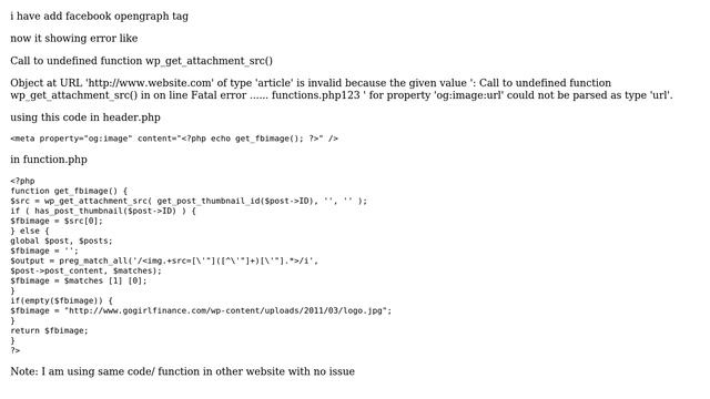 Wordpress: Facebook OpenGraph error, Call to undefined function wp_get_attachment_src() смотреть онлайн