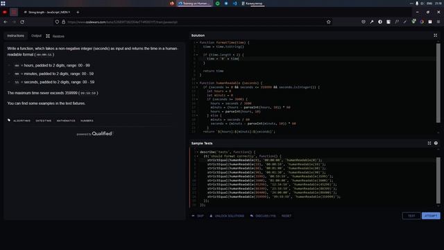 Решение задачи Human Readable Time по JavaScript на Codewars