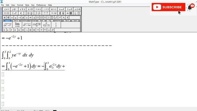 Double Integral: ye^(-xy) dx dy , x = 0 to 3 , y = 0 to 3 смотреть онлайн