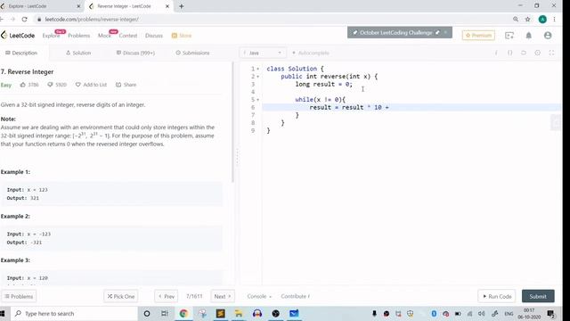 Reverse Integer [LeetCode 7] | Logic To Code | Method 1 смотреть онлайн