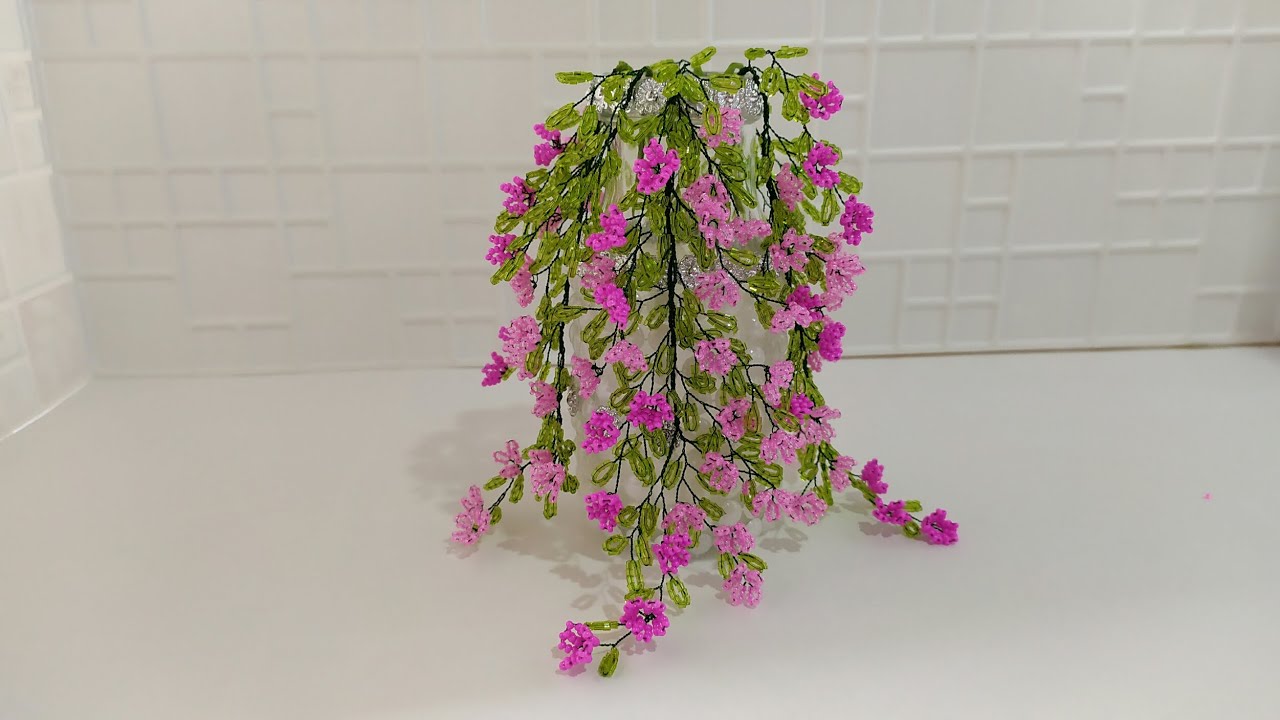 Цветы из бисера . 2 часть. Куфея из бисера, на бутылке. Мастер класс. Пошаговый МК для начинающих. смотреть онлайн