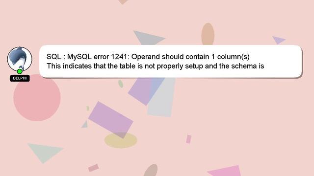 SQL : MySQL error 1241: Operand should contain 1 column(s) смотреть онлайн