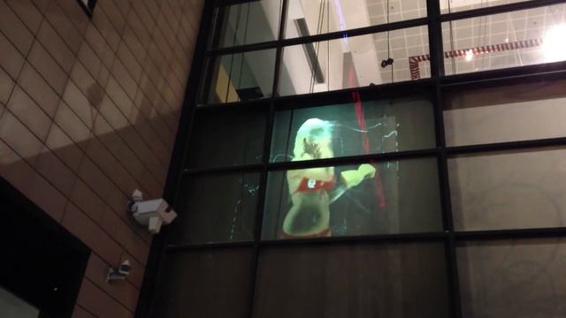 Проекционная пленка на стеклянном фасаде здания (обратная проекция)