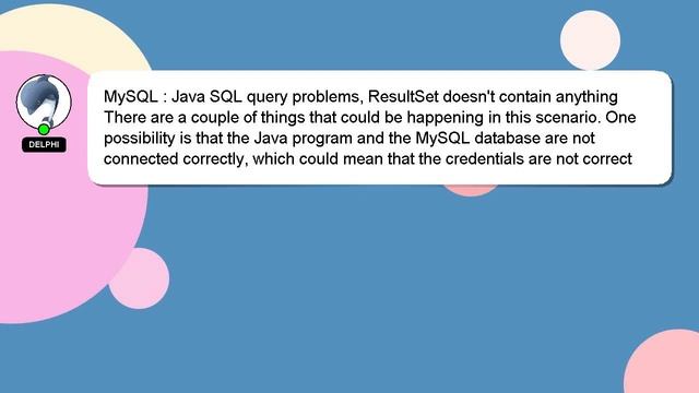 MySQL : Java SQL query problems, ResultSet doesn't contain anything смотреть онлайн