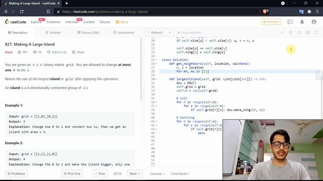 Making A Large Island | Detailed DSU Solution Explained in Python3 смотреть онлайн