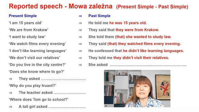 TEST - Mowa zależna - Reported speech - (Present Simple - Past Simple) смотреть онлайн