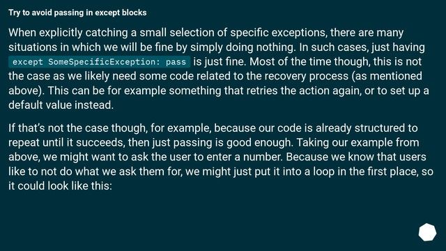 Why is "except: pass" a bad programming practice? смотреть онлайн