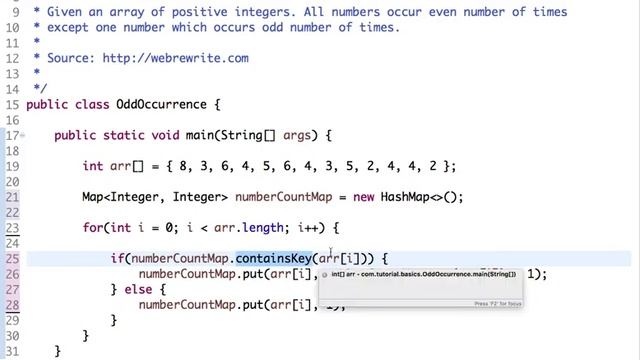 Java Program to Find Number which Occurs Odd Number of Times in an Array смотреть онлайн