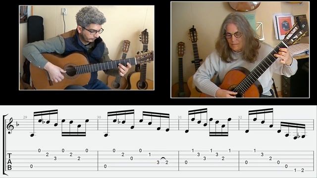 Milonga - Jorge Cardoso, guitar duo, performed by H. Elshami and S. Molenberg, part 2, tabs/slices смотреть онлайн