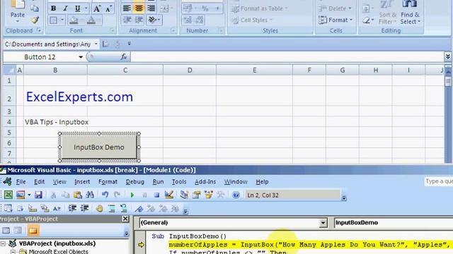 ExcelExperts.com - VBA Tutorial - Inputbox смотреть онлайн