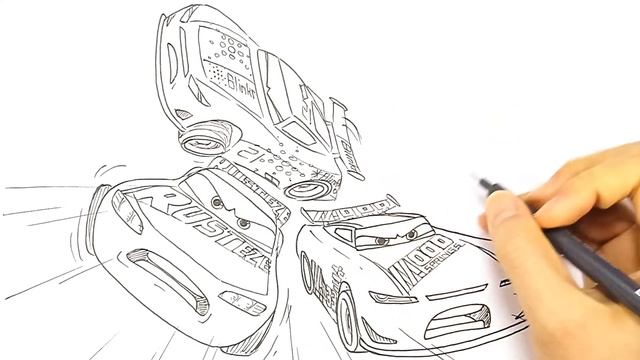 Draw LIGHTNING McQUEEN Vs ED, RYAN, And GEORGE In CARS 3 2.0 Drawing Coloring Pages | Tim Tim TV