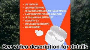 JBL Tune Buds - True Wireless Noise Cancelling Earbuds (Black), Small