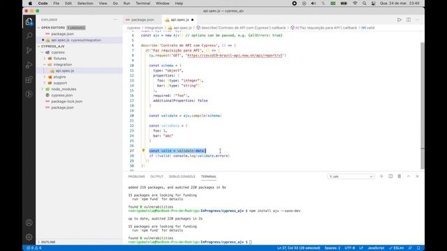 Cypress: Teste de contrato com JSON Schema usando o Ajv (Another JSON Validator) смотреть онлайн