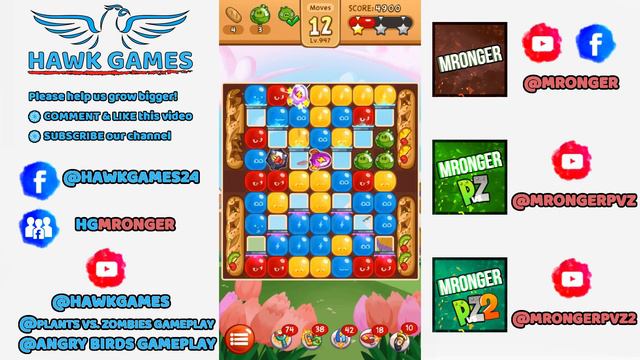 Angry Birds Blast Level 947 - 3 Stars Walkthrough, No Boosters смотреть онлайн