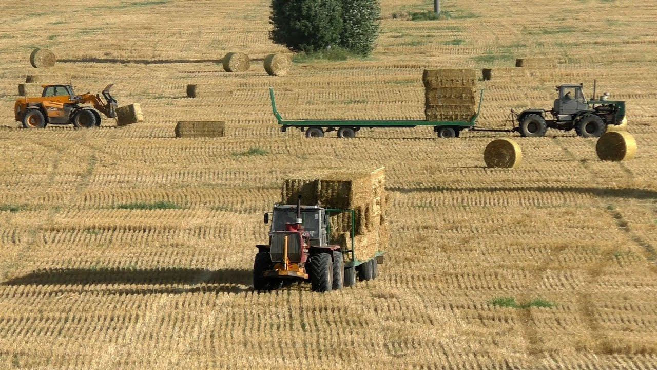 ХТЗ Т-150К транспортируют рулоны. Импортные пресс - подборщики в деле. смотреть онлайн