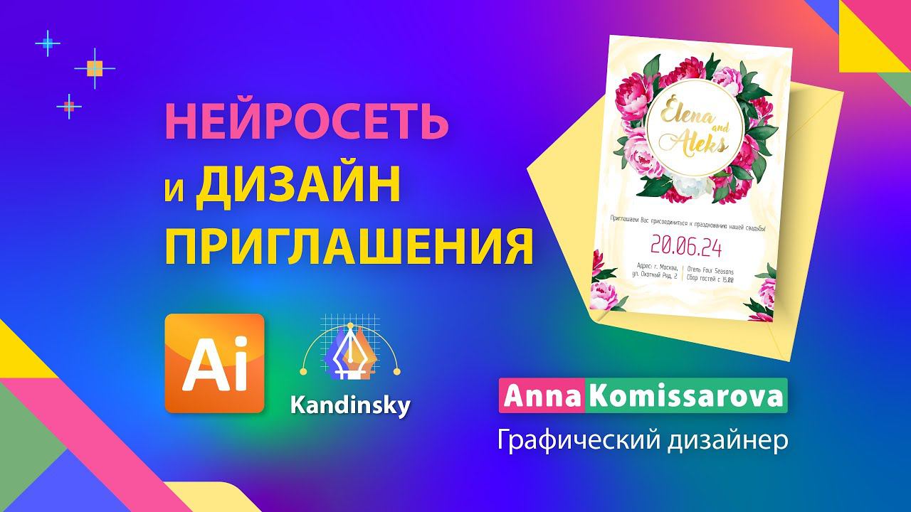 Урок Adobe Illustrator: Дизайн свадебного приглашения и нейросеть Кандинский смотреть онлайн