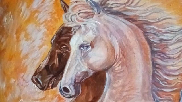 Картина маслом " Кони солнца" Oil painting " Horses of the sun" смотреть онлайн