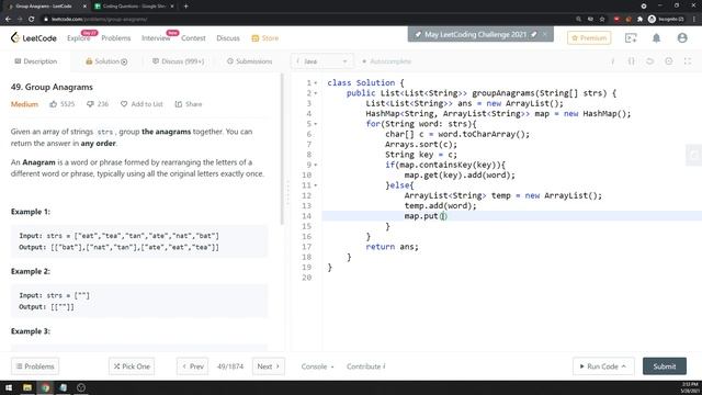 LeetCode 49 | Group Anagrams | HashMap | Sort | Java смотреть онлайн