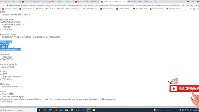 PC Gamer Mancer, AMD Athlon 3000G, 16GB DDR4, SSD 240GB, 400W смотреть онлайн
