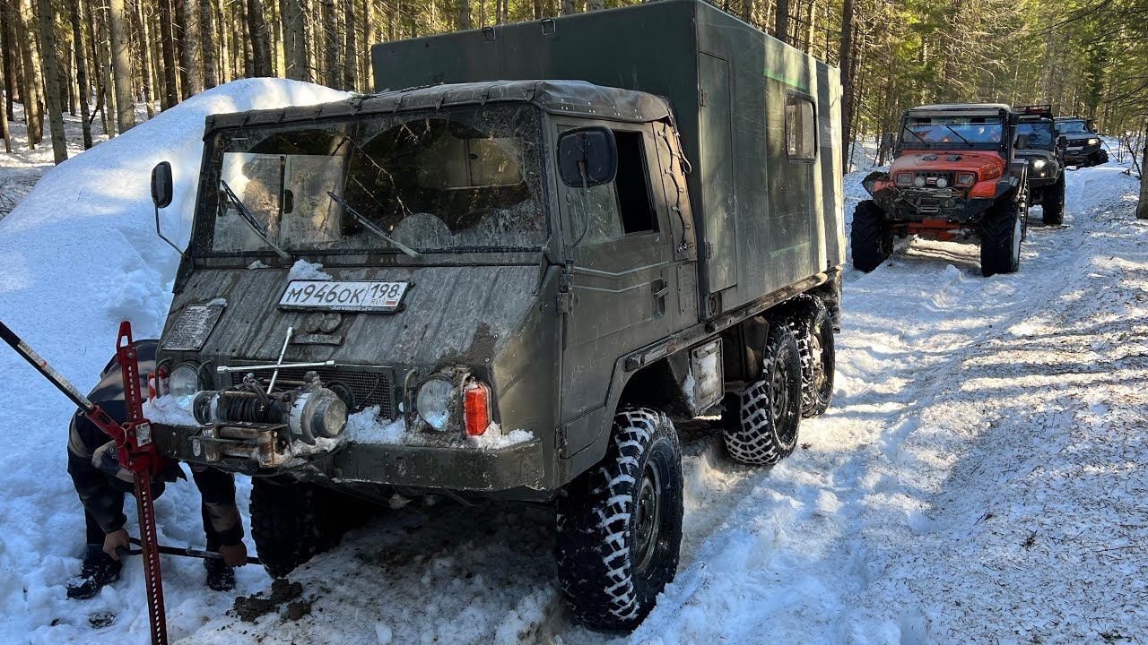Оторвали колесо на Pinzgauer 6X6, пробили двигатель на Nissan Patrol. смотреть онлайн