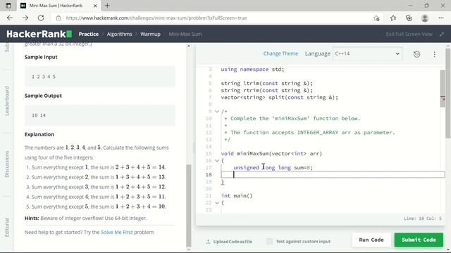 Practice Problem #4: Mini-Max Sum | C++ Solution | HackerRank Solution смотреть онлайн