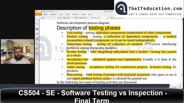 Software Testing & Inspection in Software Engineering | CS504 Final Term Preparation Short Lecture смотреть онлайн