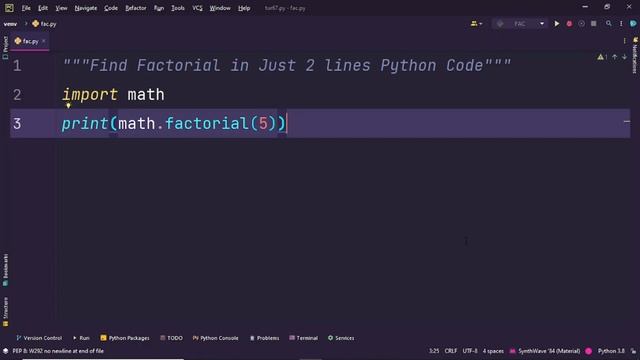 Find Factorial in 2 lines Python Code смотреть онлайн