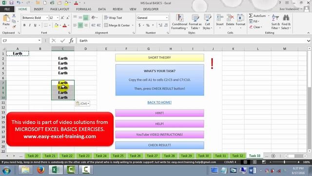 Task 33 - How to copy cells in Excel (one cell to non-adjacent ranges) - EXERCISES FOR BEGINNERS смотреть онлайн