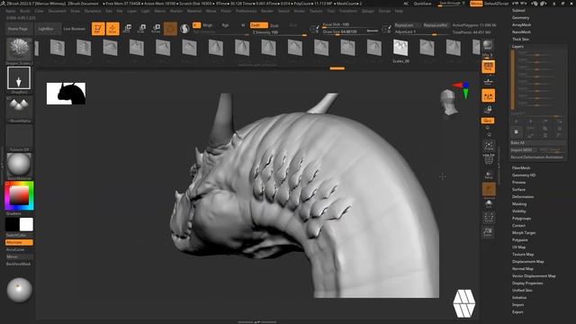 ZBrush Tutorial - 50 Dragon Scale VDM Brush Demonstration смотреть онлайн