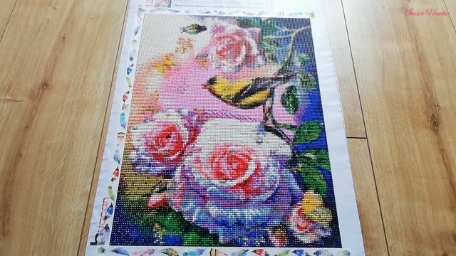 ГОТОВАЯ РАБОТА ПТИЧКА НА РОЗАХ. Показываю оформление. Алмазная мозаика / алмазная вышивка смотреть онлайн