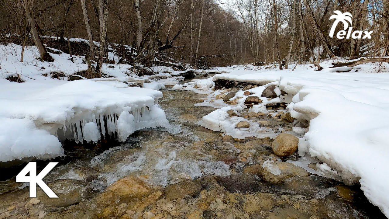 4k Winter landscapes - River Sounds, Relaxing Nature Video & Birdsong смотреть онлайн