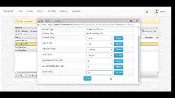 Zimbra Email login- Mail Box Options